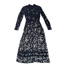 Reformation Natalia Lace Trim Midi Dress Black Floral White Boho Romantic 0