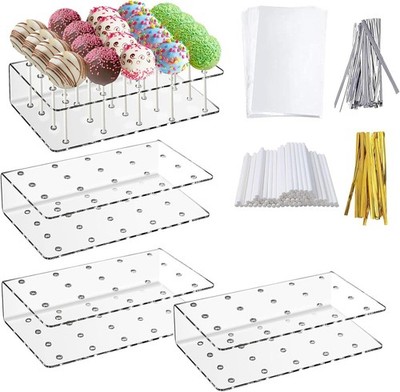 4 Stück Cake Pop Ständer, 20 Löcher Acryl Lollipop ständer mit 100 Cake Pop Sti