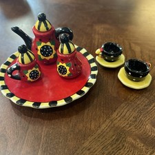 Vintage Mary Engelbreit Miniature Tea Set Sunflowers 11-pc Doll House EUC