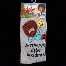 Bob Ross "Joy of Painting"- Grey novelty crew socks 1 PR-ONE SIZE