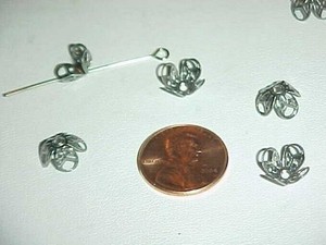 50 VINTAGE SILVER STEEL TULIP FILIGREE 10mm. BEAD CAPS L871