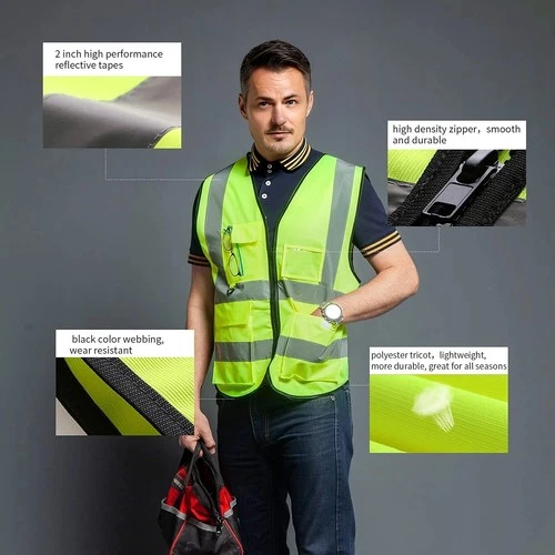 Safety Work Vest High Visibility Security Reflective Vest With 5 Pockets XL US image 7