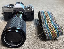Canon AE-1 35mm Film Camera w Rokinon 1:4.5 f 80-200mm Zoom Lens  Strap Mint