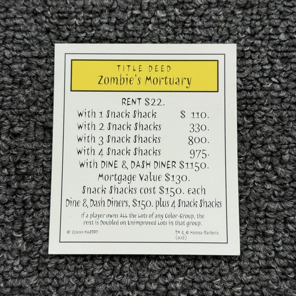 Scooby Doo Monopoly Collector's Edition Yellow Replacement Title Deed Cards - Image 4 of 4