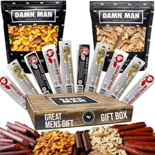 Beef Jerky Gift Basket for Men with Nuts - 12pc Meat Snack Food Variety Box, ...