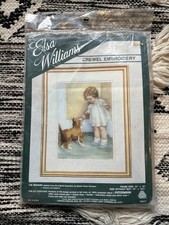 VTG Elsa Williams “The Reward” Crewel Embroidery Kit Baby Girl/Dog 10”x13.5” New