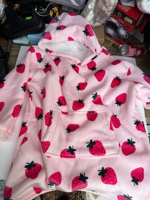 Free Haven Kids Strawberry Print Oversized Sherpa-Lined Wearable Blanket Hoodie