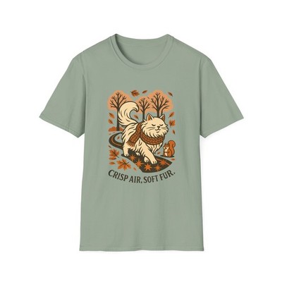 Unisex Softstyle T-Shirt Long-Haired Cat  Forest  Squirrel Funny Autumn 