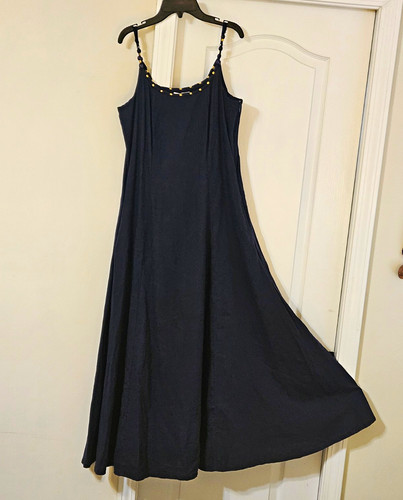 Calypso St Barth Fairycore Navy Maxi Dress Scoop Neck Sleeveless Beaded Straps