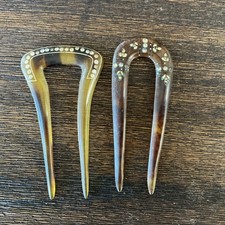 Lot Of Two Vintage Celluloid Faux Tortoise Rhinestones Hair Combs