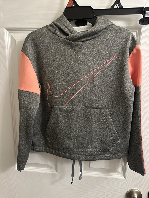 Nike Girls Youth Long Sleeve Gray Pink Hooded Sweatshirt Size M Dri-fit