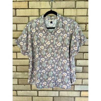 Universal Thread Floral Short Sleeve Button Down Shirt Purple Size XXL