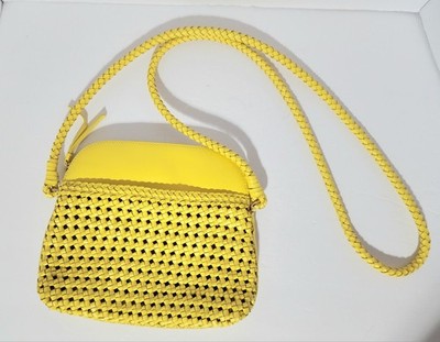 TALBOTS Woven Leather Crossbody Bag Yellow 9'' L x 2'' W x 7 1/4'' H