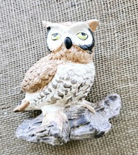 Vintage 1970s Realistic Owl Figurine Ceramic 5.25"