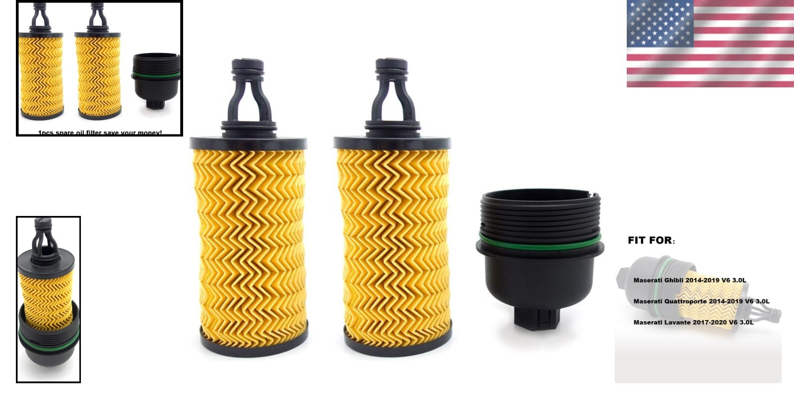 2 Oil Filters & 1 Cap for Maserati Ghibli & Quattroporte - Engine Protection Set