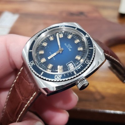 1970s Glycine Automatic Dive Watch Swiss, 20ATM, Blue Gradient