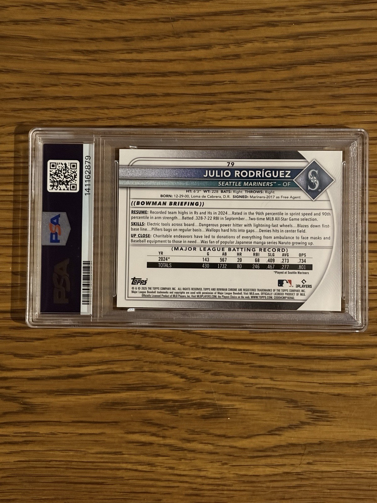 Julio Rodriguez PSA 10 Bowman Aqua Refractor 80 /125 #79 view 2