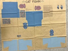 Cat Fishing  Cut And Sew Cat And Fish Fabric Pannnel Spring Industries