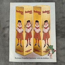 1977 Beefeater Gin Christmas Gift Box Caroler Holly Berries Vintage Print Ad