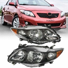 Headlights Assembly For 2009-2010 Toyota Corolla Black Headlamps Pair Leftright