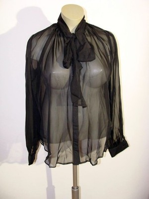 Black Sheer Sleigh Blouse Size L All Sheer