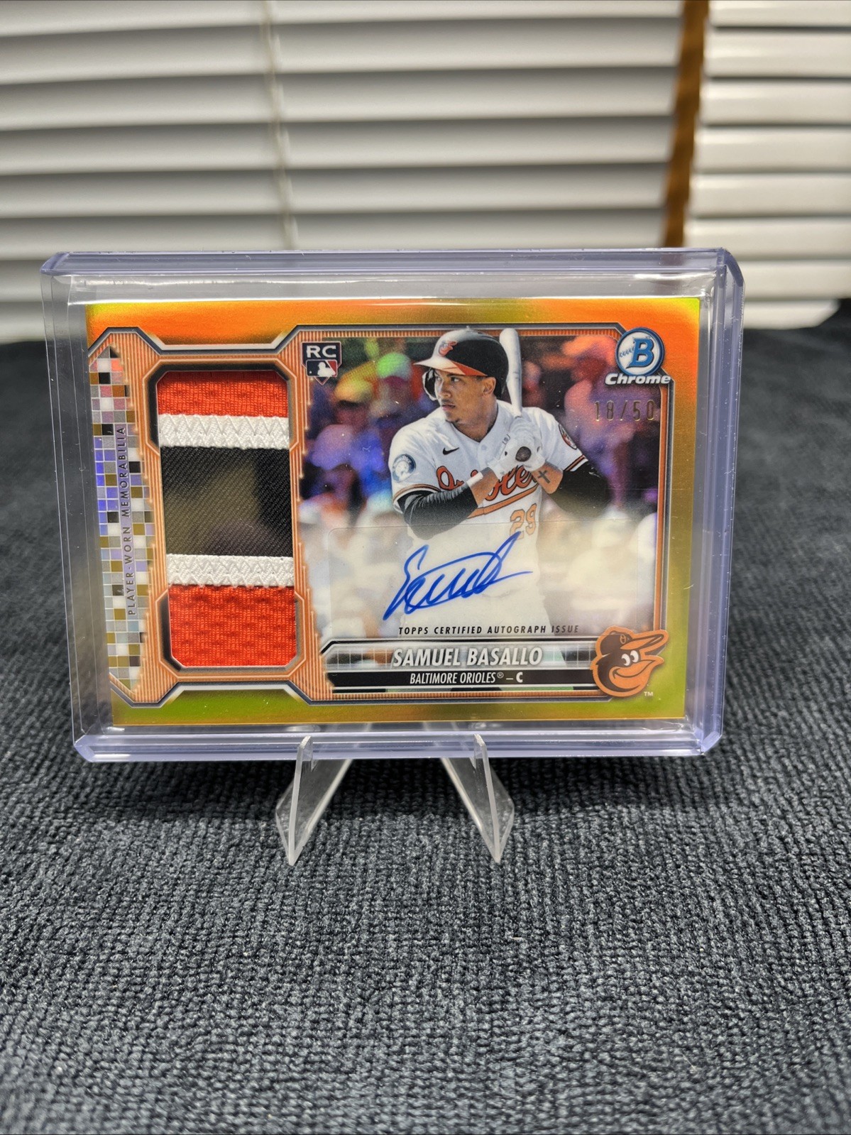 2026 Bowman Chrome SAMUEL BASALLO RC /50 GOLD AUTO RELIC RPA Orioles Tri-Color💎