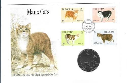 ISLE OF MAN 1989 MANX CATS STAMP AND COIN FIRST DAY COVER