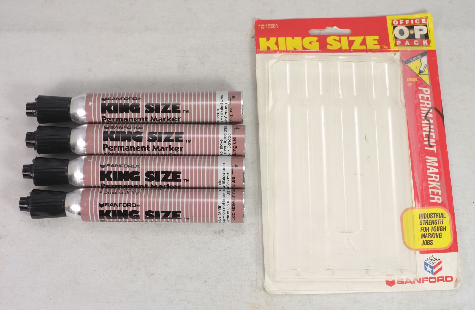 4 NOS Vintage Sanford King Size Black Metal Permanent Marker