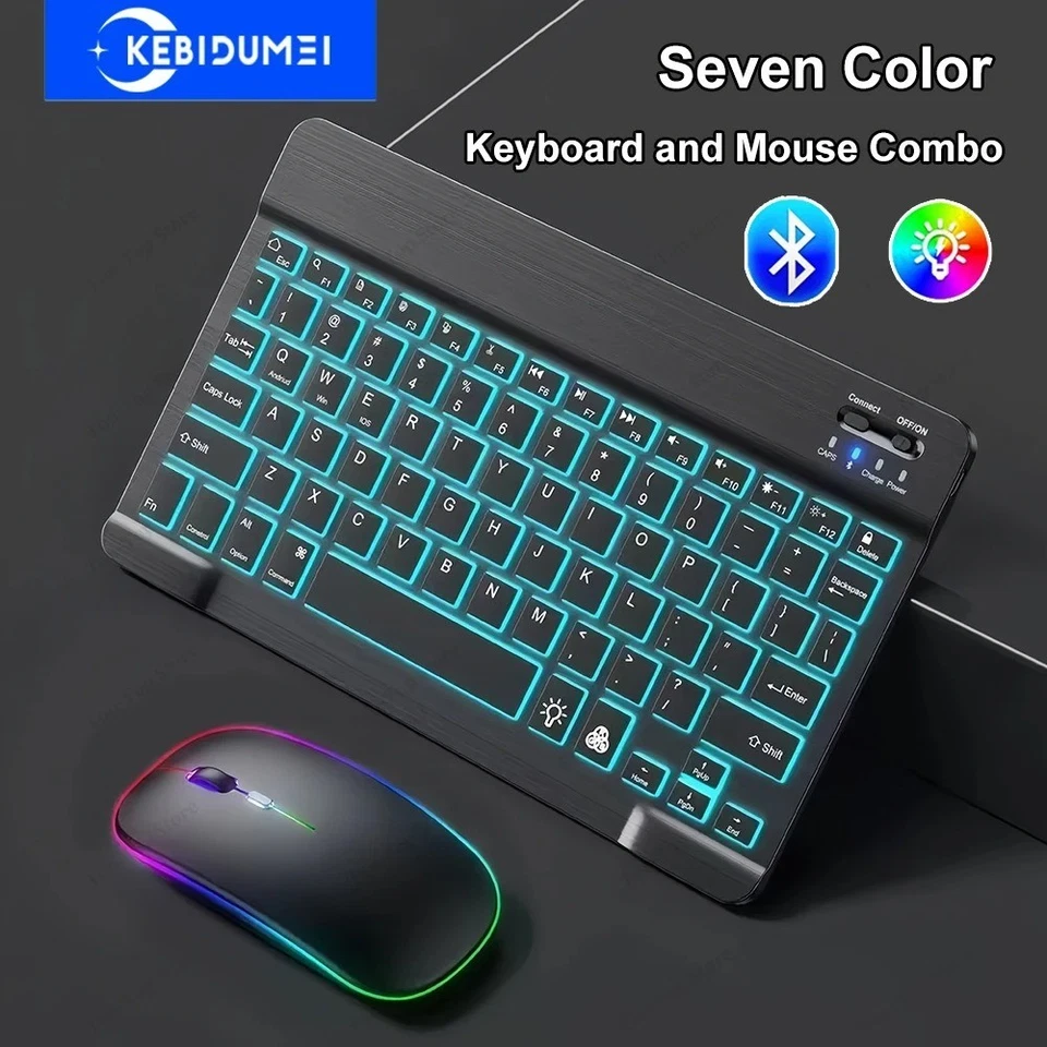 Backlit RGB Wireless Bluetooth Keyboard & Mouse Touchpad For Android IOS PC MAC - Image 2 of 4