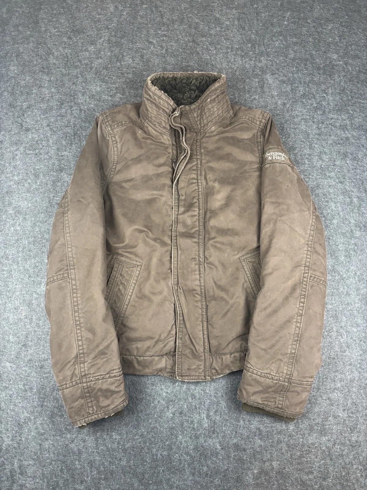 Abercrombie & Fitch Adirondack Jacket Canvas Fur Lined Brown Fade Vintage Mens L - product detail image 1