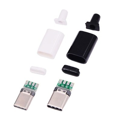 10PCS Reversible Type C Male Connector with Sturdy PCB Black or White Shell