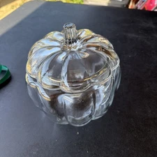 Clear Glass Pumpkin Candy Dish with Lid - Fall Autumn Decor Kitchen