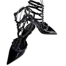Valentino Garavani Rockstud Pumps Patent Leather Black Women's Size EU39/US9