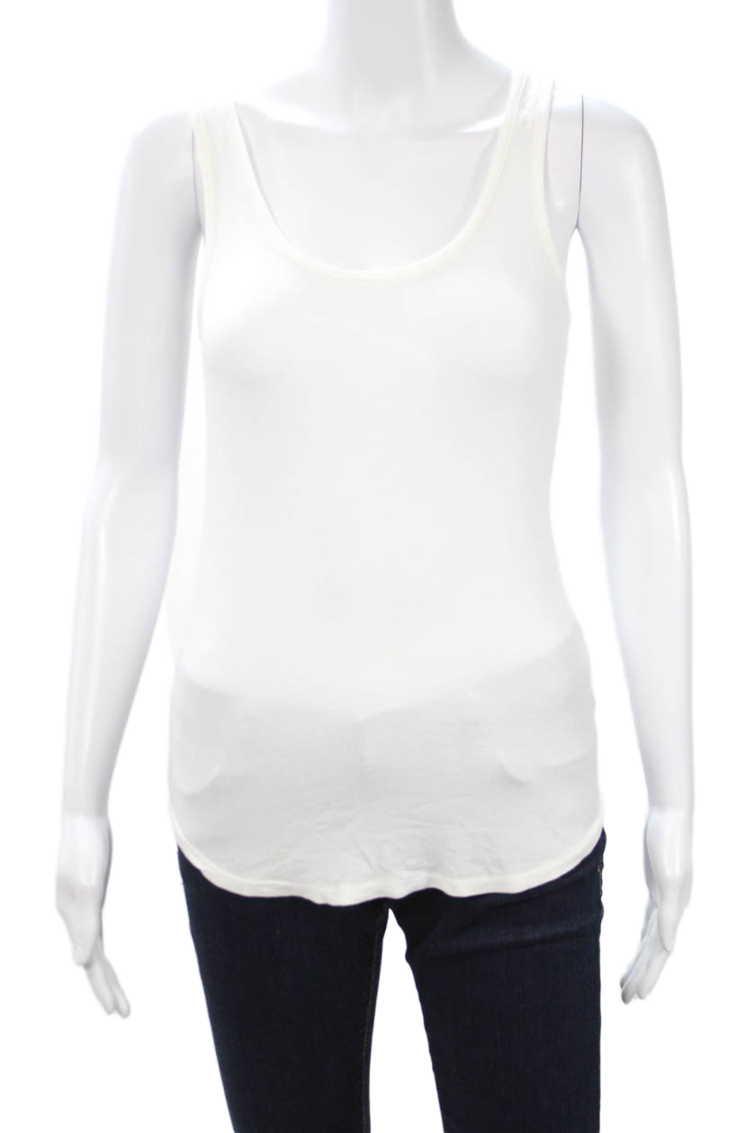 Splendid Women Basic Sleeveless Tank White Micro Modal Spandex Round Neck Size X