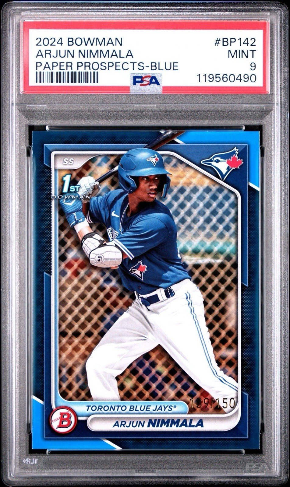 ARJUN NIMMALA 2024 1st Bowman Blue Paper /150 BP-142 PSA 9 Mint RC Color Match