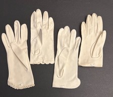 Hand-Sewn Vintage Single Gloves Wrist Length 1950s Set of 4 with Scalloped Edges