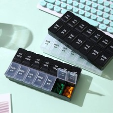 Weekly Portable Travel Pill Cases Box 7 Days Organizer 14 Grids Pills Container