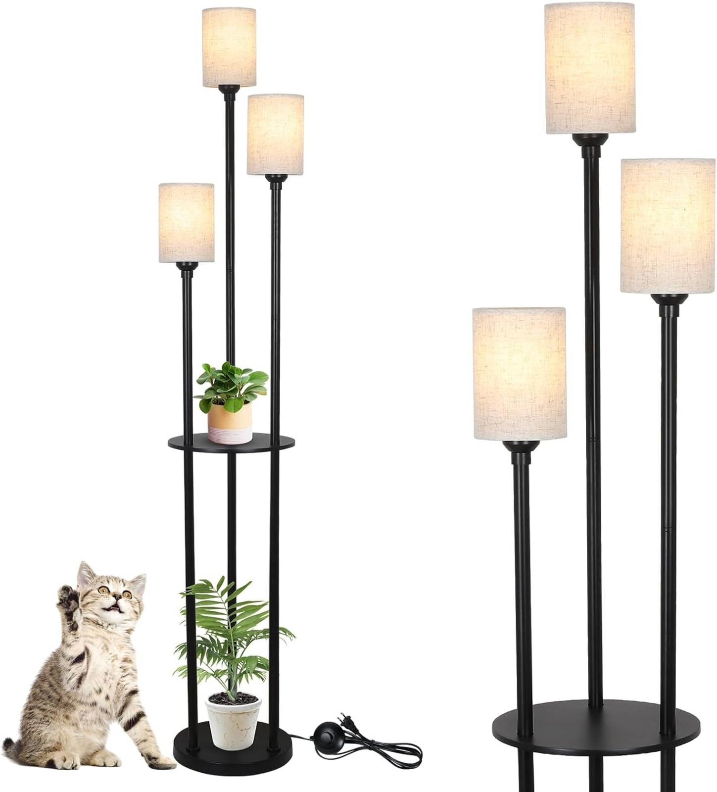 Floor Lamp with Shelves, Modern Floor Lamps for Living Room, 3-Lights Standing L