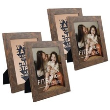 8x10 Photo Frame Brown Distressed Grain Style Real Glass Wall Tabletop 4 Pack