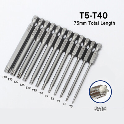 Torx Bits 75mm Lang SOLID 1/4'' T5 T6 T7 T8 T9 T10 T15 T20 T25 T27 T30 T40 Bit