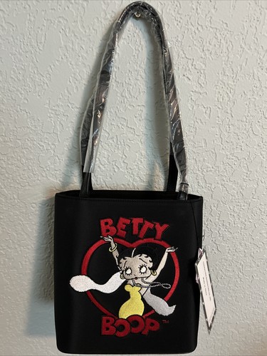 New Betty Boop w/Fur Microfiber Embroidered Medium Bucket Handbag Too Cute NOS