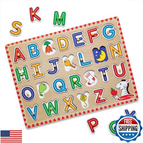 Melissa and Doug Lift and See Alphabet Wooden Peg Puzzle (26 pcs) Toddler and