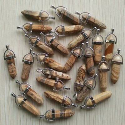 500pcs Natural Picture Stone Pillar Hexagonal Column Pendants Bead Wholesale DIY