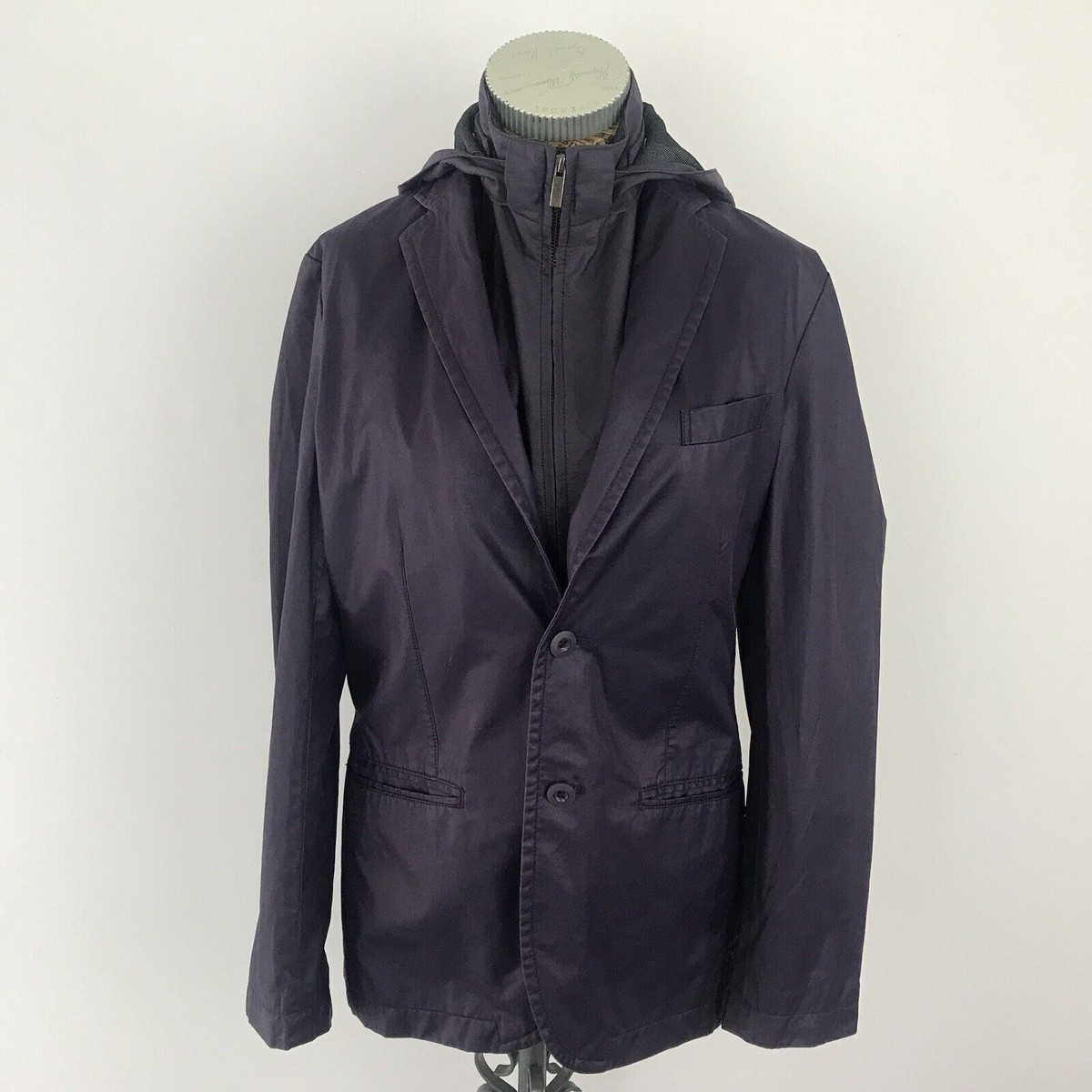 G2000 BLU BLAZER JACKET 44 PURPLE Button Zip Up Hood Convertible
