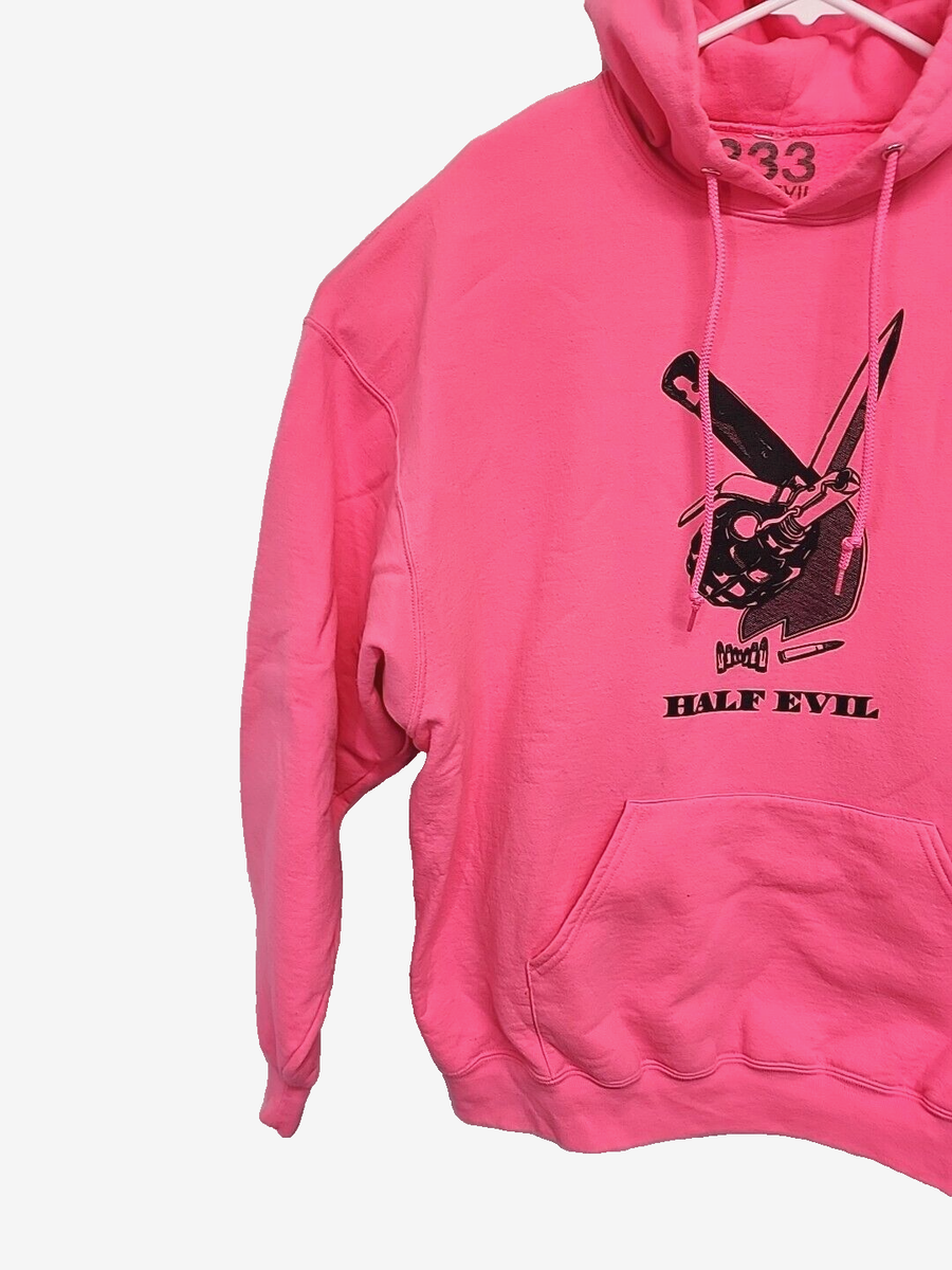 Half Evil 333 Hoodie Neon Pink Logo Sweatshirt Heavyweight Mens