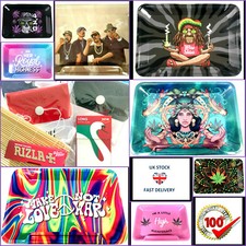 ROLLING TRAY Metal + Book Rizla + Rolling Matt + Swan Tips + Cigg  Butt Pouch BN