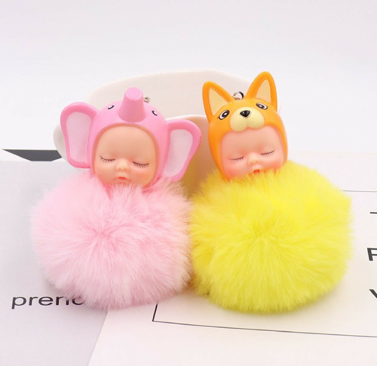 Furry Bunny Baby Doll Key Chain Ring Purse Backpack Decoration Free Gift Bag - Main Image
