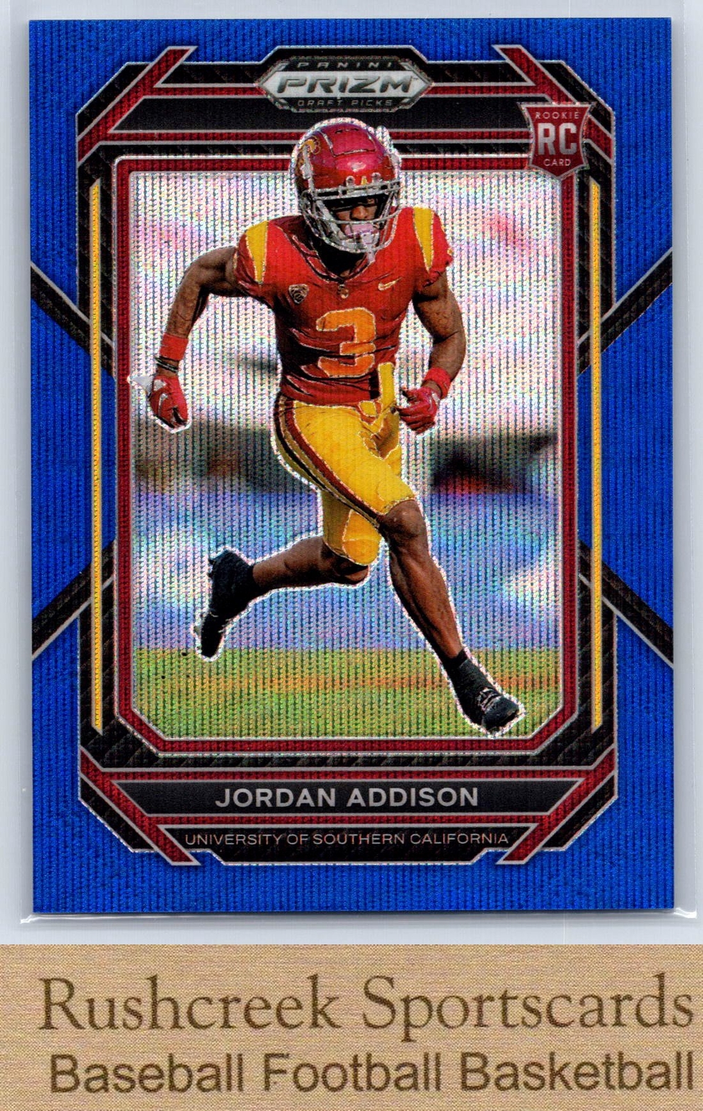 2023 Prizm Draft Picks #136 Jordan Addison RC Rookie Vikings Blue Wave /249