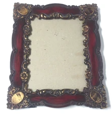 VTG Rococo Picture Frame Ornate reddish brown Faux Wood 11.5" x 9.5" Baroque EUC