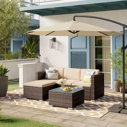 Outdoor Rattan Corner Sofa Set Handwoven Patio Furniture w/ Cushions & Table - 第 1/6 張圖片